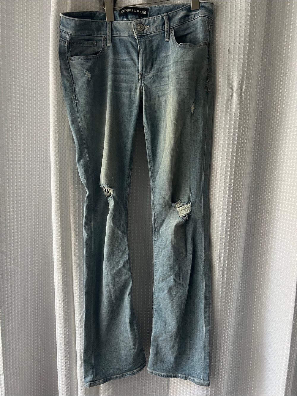 Express Distressed Light Blue Flare Jeans